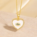 Collier cœur doré avec motif œil protecteur coloré et cadre en zircone - Style Cœur Œil Bleu Multicolore Émail Blanc Doré (BXL0342-121)