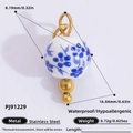 Blue and white porcelain ceramic bead pendant with 18k gold-plated stainless steel ring - Blue and White Porcelain Style Bead (PJ91229) / Set of 3