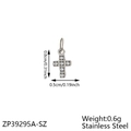 Silver stainless steel cross pendant with 6 clear crystals for DIY jewelry making - Zirconia Cross
