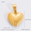 Gold plated stainless steel heart pendant with ribbed texture, 13.6mm size and 2g weight - Gold Ribbed Texture Heart Style (PJ91179) / 1 Piece