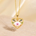Collier cœur doré œil protecteur orné de zircons colorés sur une fine chaîne élégante - Style Cœur Ajouré Doré en Zircone Multicolore (BXL0342-123)