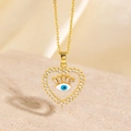 Collier cœur Evil Eye doré avec cils et incrustation de zircons étincelants - Style Cœur Doré à Cils Pavé de Zircone (BXL0342-125)