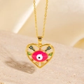 Collier œil protecteur en forme de cœur rose doré avec pierres de zircon colorées - Style Cœur en Émail Rose Zircone Multicolore Doré (BXL0342-126)
