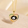 Collier cœur doré avec oxydes de zirconium multicolores et pendentif œil - Style Cœur en Émail Noir Zircone Arc-en-ciel Doré (BXL0342-127)