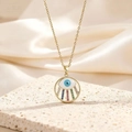 Collier Oeil d'Hercule doré avec pierres de zircone colorées et pendentif exotique - Style Mauvais Œil Pavé de Pierres Multicolores (BXL0342-138)