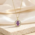 Collier main de Fatma dorée avec pendentif en émail violet et oxydes de zirconium - Style Main de Fatma en Émail Violet (BXL0342-144)