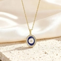 Collier œil porte-bonheur doré avec émail bleu et pendentif en zircone cubique - Style Ovale en Émail Bleu Blanc Doré (BXL0342-134)
