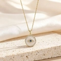 Collier Mauvais Œil doré avec pendentif zircon bleu sur fond de soie luxueuse - Style Œil Bleu Rond Pavé de Zircone (BXL0342-140)