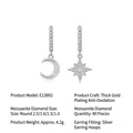 Asymmetric S925 silver star and moon earrings with 40 moissanite stones and gold plating - E13892 Asymmetric Star Moon-38 Moissanites
