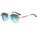 Steampunk square pilot sunglasses with gold metal frame and blue gradient lenses - Gold Frame Gradient Gray-Green Lens