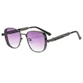 Steampunk rectangle sunglasses with gunmetal frame and purple gradient lenses - Gunmetal Frame Gradient Grey Lens