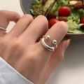 Adjustable S925 sterling silver double-layer smiley face ring with polished finish - Adjustable Open / Silver