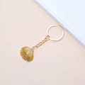 Golden natural shell keychain with textured seashell pendant and round metal key ring - 31# (Pink Green Gradient Shell)