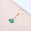 Golden keychain featuring a lake green enamel scallop shell pendant with beach aesthetic - 33# (Gold Silver Two-tone Scallop)