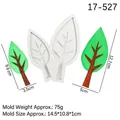 White silicone leaf fondant mold with vein texture and green leaf display 14.5x10.8cm - Leaf Design / Gray