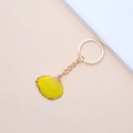 Golden keychain featuring a vibrant yellow scallop shell pendant with fine textures - 36# (Blue Gold Striped Scallop)