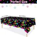 Neon glow party tablecloth 130x220cm size guide with Let's Glow graffiti pattern - Graffiti Glow Neon