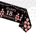 Rose gold Happy 18th Birthday disposable tablecloth with pink balloons and stars - Rose Gold Milestone Birthday