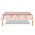 Pink and rose gold 21st birthday table cloth with glitter and Happy Birthday text - Diamond Champagne Party