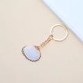 Elegant cream white shell keychain with premium gold plating and golden ring - 62# (Cream White Gold Edge Shell)