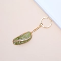 Natural abalone shell keychain with green pearlescent finish and gold metal trim - 59# (Green Iridescent Shell)