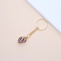 Natural conch shell keychain with purple-brown spots and golden metal link chain - 49# (Purple Brown Spotted Striped Conch)