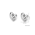 Boucles d'oreilles chic en forme de cœur 3D argenté avec une finition miroir poli - Style Cœur Argenté (0121)