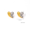 Boucles d'oreilles cœur bicolores or et argent avec dimensions détaillées - Style Cœur Épissé Or et Argent (0121)