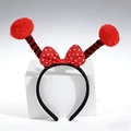 Festive insect headband with red polka dot bow and striped spring antennae pom poms - Red Polka Dot Bowtie + Red Ball & Black-Red Striped Antenna