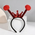 Detail of red crown headband with fuzzy pom-poms and striped insect antennae - Red Crown + Red Ball & Black-Red Striped Antenna