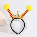 Detail of bee costume headband with gold crown, striped antennae and yellow pom-poms - Gold Crown + Yellow Ball & Red-Yellow Striped Antenna