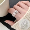 Silver woven hollow ring featuring intricate geometric fan patterns for women - Open Adjustable / Fan-shaped Woven Hollow Ring (JZ5178)