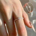 Silver four-leaf clover chain ring with white zircon micro-inlay for women - Open Adjustable / Clover Chain