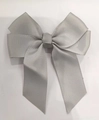Elegant grey grosgrain ribbon hair bow with double-layered streamers for children - Gray
