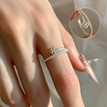 Double-layer silver open ring with clover charm and sparkling pavé set zircon stones - Open Adjustable / Double Layer Clover