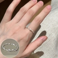 Silver wavy open ring with cubic zirconia stones and adjustable minimalist design - Thin Wave Rhinestone Open Rings