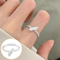 Silver twist rope open ring with a 3D baguette charm in an elegant minimalist style - Open Adjustable / Twisted Rope Baguette Pendant Style (JZ7515)