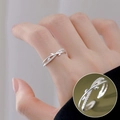 Verstellbarer Blattranken-Ring mit Zirkonia-Besatz in glänzendem Silber-Finish - Doppellagige Verflochtene Weinlaub Strass Ring Stil (JZ7539)