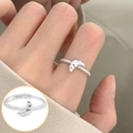 Silver croissant ring with twisted rope band and adjustable open design for women - Open Adjustable / Twisted Rope Croissant Style (JZ7512)
