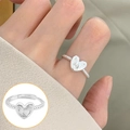 Elegant silver heart ring with twisted rope band and textured heart detail - Open Adjustable / Twisted Rope Concentric Heart Style (JZ7513)