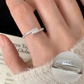 Silver twist rope open ring with delicate pavé rhinestones and elegant metallic finish - Open Adjustable / Twisted Rope Pave Rhinestone Inlaid Open Ring (JZ5158) / Silver