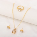 Goldschmuck-Set mit quadratischem Zirkonia-Halskette, Ring und Ohrringen für Damen - 8189 Gold