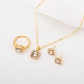 Elegant gold square-cut zircon jewelry set with necklace earrings and ring for women - 8472 Gold