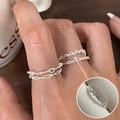 Silbernes stapelbares Ring-Set mit hohlen Herzformen und Wellenmustern für Damen - Herz-Wellen-Set-Stil (JZ7308)