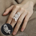 Eleganter silberner offener Ring mit aufwendigem hohl floralem Blattdesign für Damen - Langer Blumenhohlstil (JZ7264)