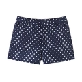 Detail der marineblauen Polka-Dot-Shorts mit Gürtelschlaufen und Seitentaschen - XS / Unterteile / Marineblau