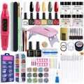 Kit completo per nail art con lampada UV, fresa, smalto gel e strumenti glitterati - Set Nail Art da 52 Pezzi