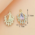 Pink teardrop alloy pendant with gold plating and white crystal halo, size 2.6x1.7cm - Water Drop / Pink