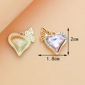 Pink heart-shaped zircon wing pendant in gold alloy plating for jewelry making - Heart / Pink