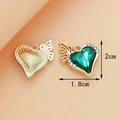 Golden heart pendant with green gemstone and butterfly wing detail 2cm x 1.8cm - Heart / Green
